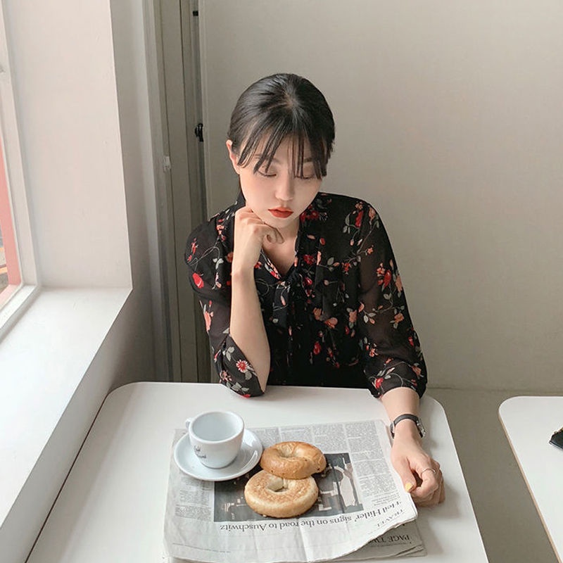 Áo Sơ Mi chiffon Ngắn Tay Họa Tiết Hoa Thời Trang Cho Nữ