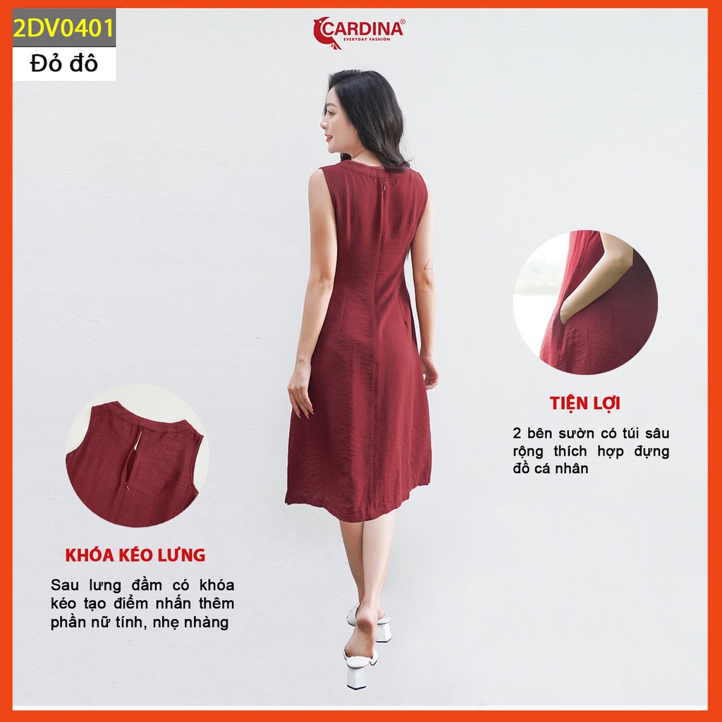 Đầm nữ CARDINA chất đũi cao cấp cổ tim dáng suông xẻ hai bên phong cách hiện đại 2VD04
