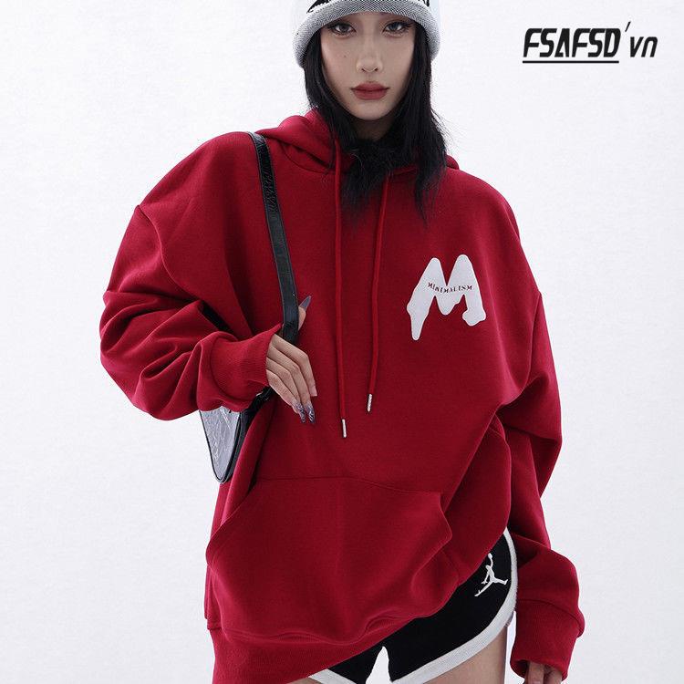 Áo Hoodie 100% Cotton Hai Lớp In Chữ M Phong Cách Mỹ Mới