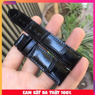 Dây Đồng Hồ Da Cá Sấu Nam Màu Đen Cao Cấp Vân Đốt Tre (Trong lót da bò)