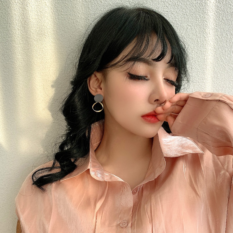 Bông tai tròn xi mạ bạc kiểu dáng đơn giản phong cách Hàn Quốc cho nữ