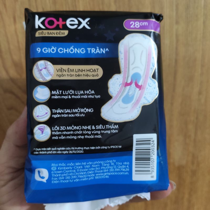 BĂNG VỆ SINH KOTEX SIÊU BAN ĐÊM 28cm/4miếng.