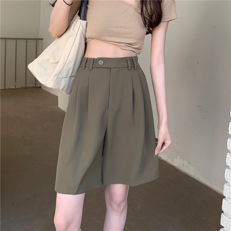 Quần đùi XIAOZHAINV lưng cao ống rộng thời trang Hàn Quốc thời trang cho nữ