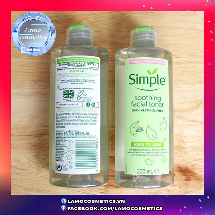 Nước hoa hồng Simple, Toner Simple Kind To Skin Soothing Facial