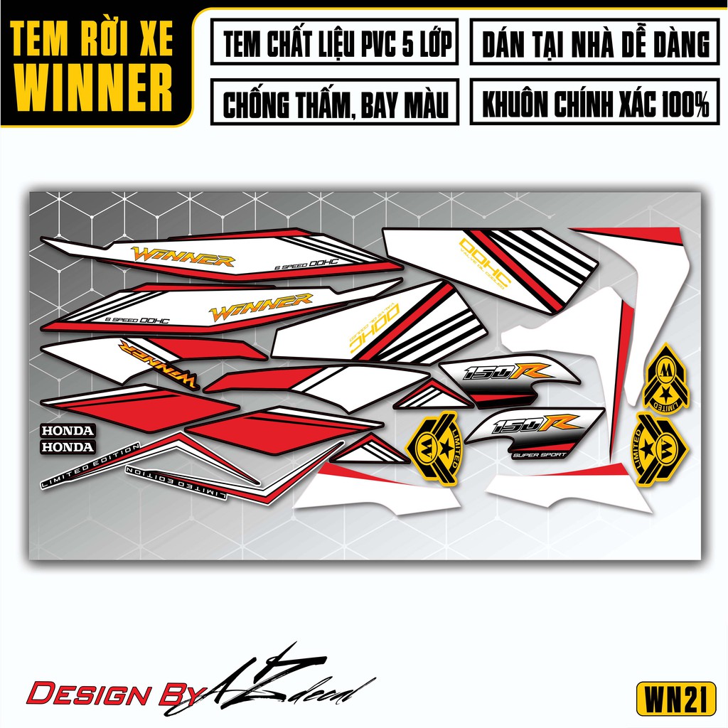 Tem Rời Xe Winner 150 Mẫu OOHC | 2WN21 | Tem Chế Dán Xe Máy Winner V1 Chất Liệu PVC Cao Cấp