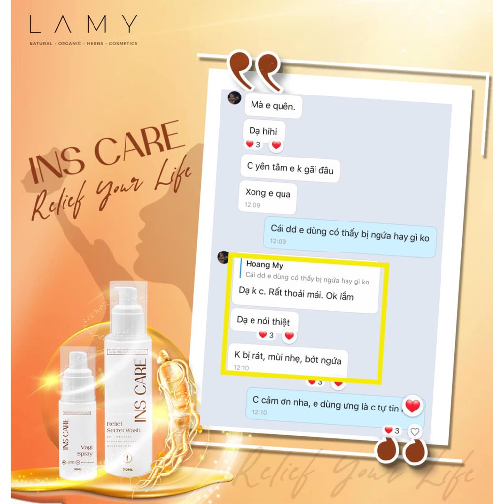 Dung dịch vệ sinh Ins Care, Bộ đôi Gel và chai dạng xịt làm sạch sâu, se khít, hương thơm tự nhiên - Lamy Beauty Store