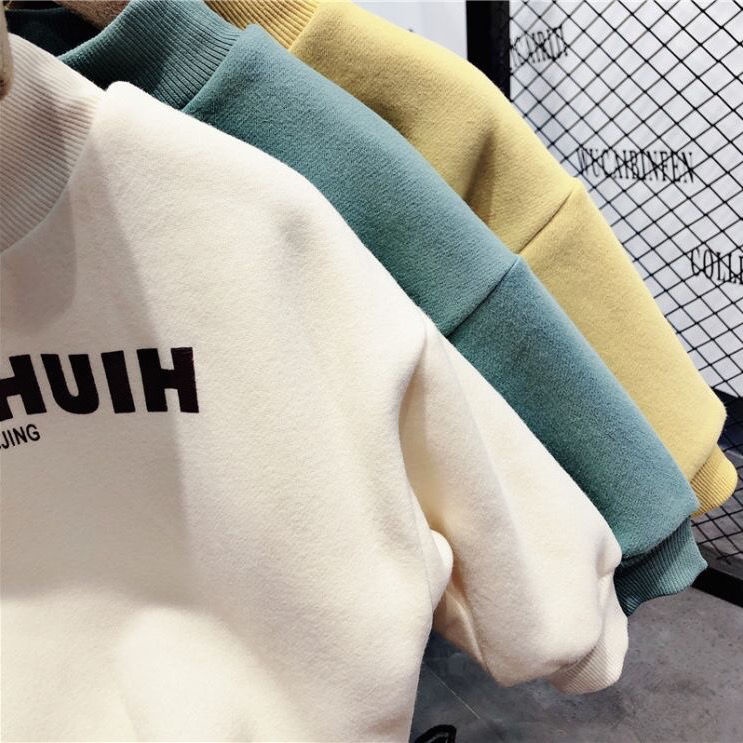 Áo sweater nhung dày giữ ấm mùa thu đông phong cách Hàn Quốc mới cho bé trai 2021