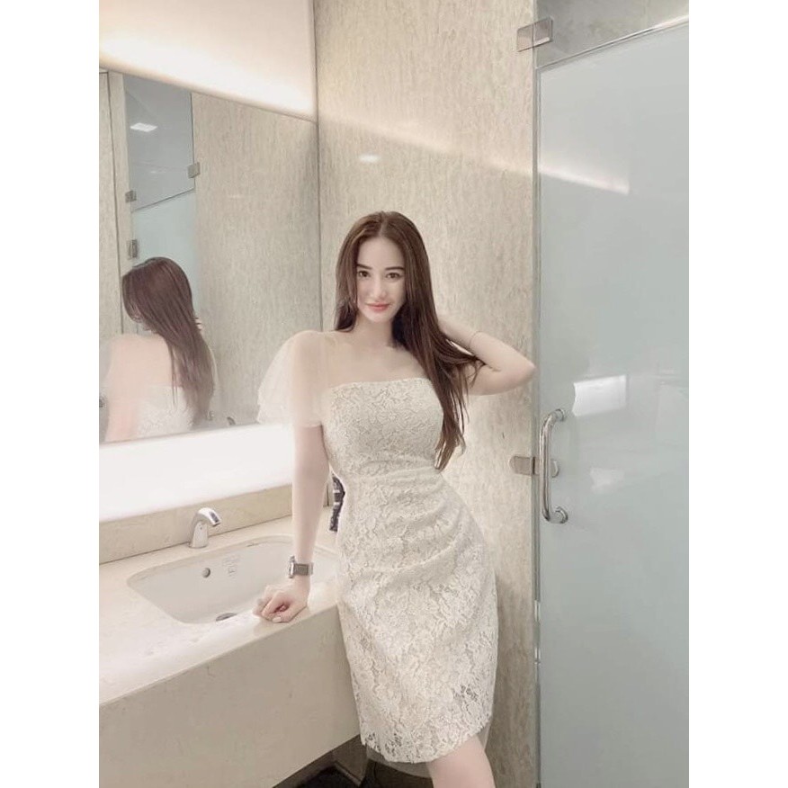 Đầm ren trắng dự tiệc phối lưới cao cấp