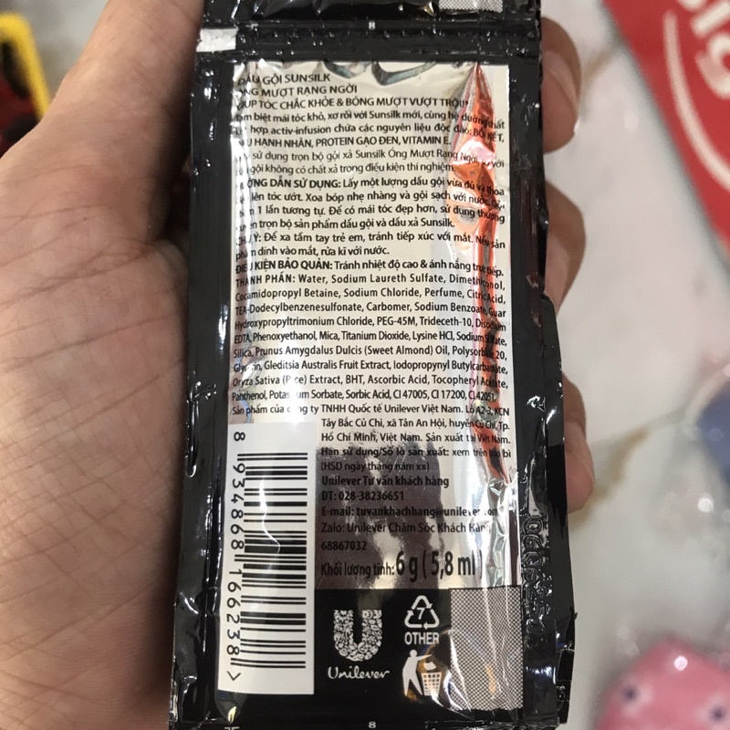 Dây 10 Gói Dầu Gội Sunsilk Ồng Mượt Rạng Ngời 6g