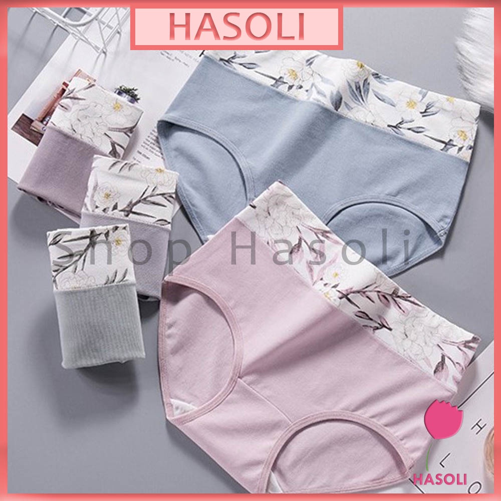 Quần Lót Nữ Cạp Cao-Quần Lót Cotton Gen Bụng Kháng Khuẩn Hoa Lá Thanh Nhã Cao Cấp S76