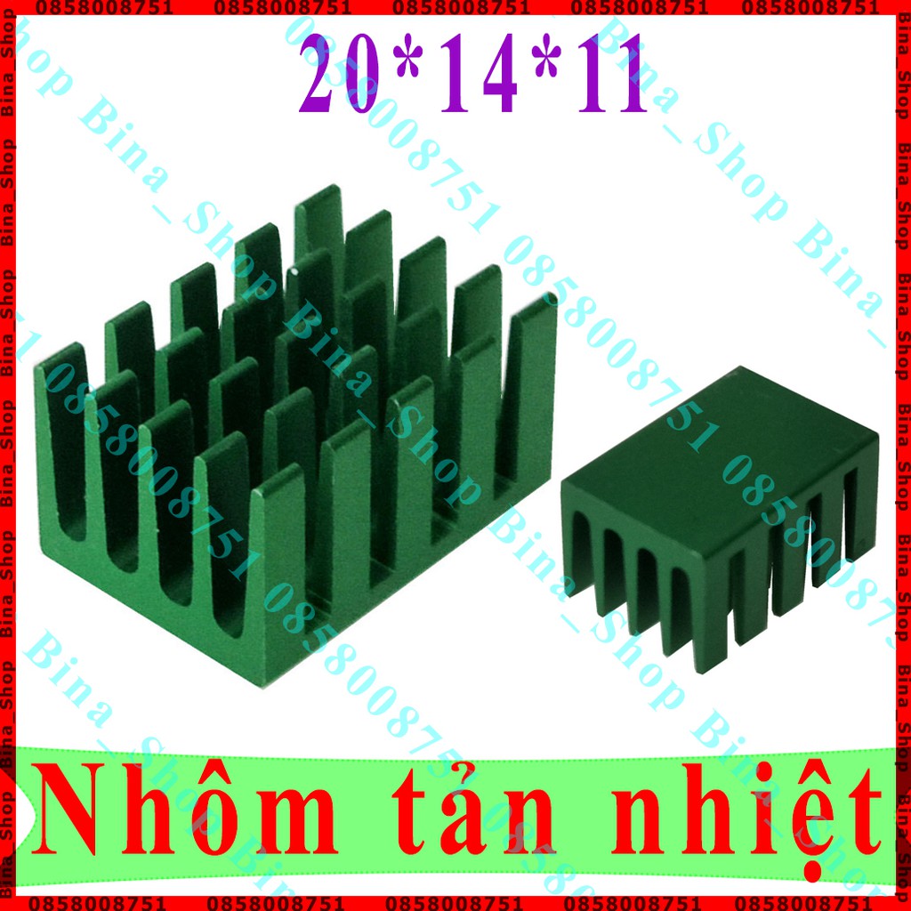 Nhôm tản nhiệt 20x14x11mm màu xanh