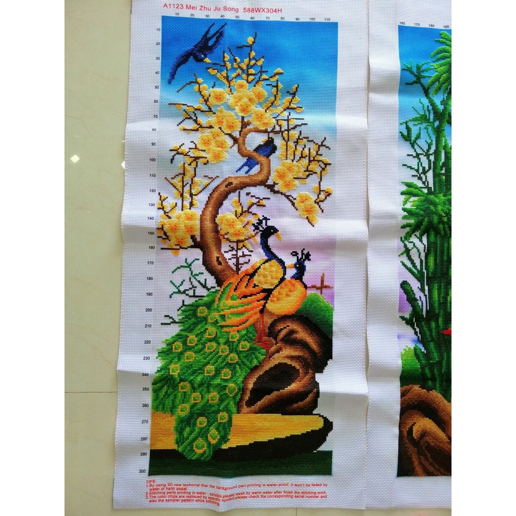 Tranh thêu chữ thập tứ quý Tùng cúc trúc mai A1123