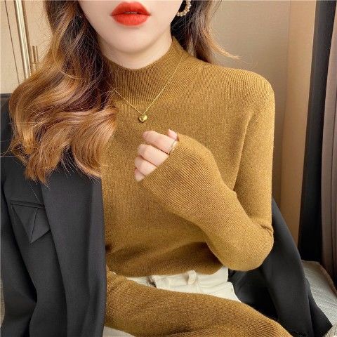 Áo sweater nữ tay dài cổ cao màu xám/trắng/đen/vàng phong cách Hàn Quốc dễ phối | WebRaoVat - webraovat.net.vn