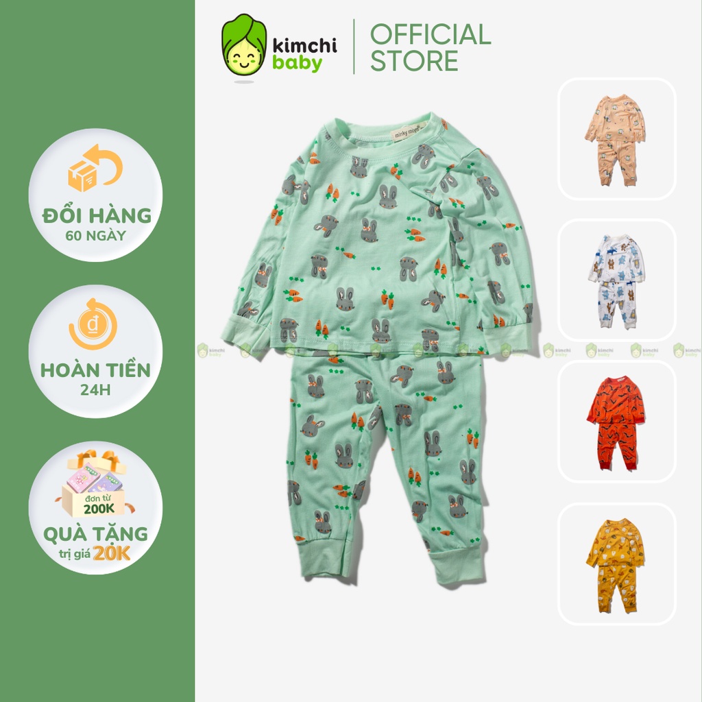 Bộ Thun Lạnh Dài Tay Cho Bé Gái, Bé Trai Minky Mom Hoạ Tiết Gấu Trắng, Bộ Quần Áo Cho Bé Mặc Nhà MKMTD2225