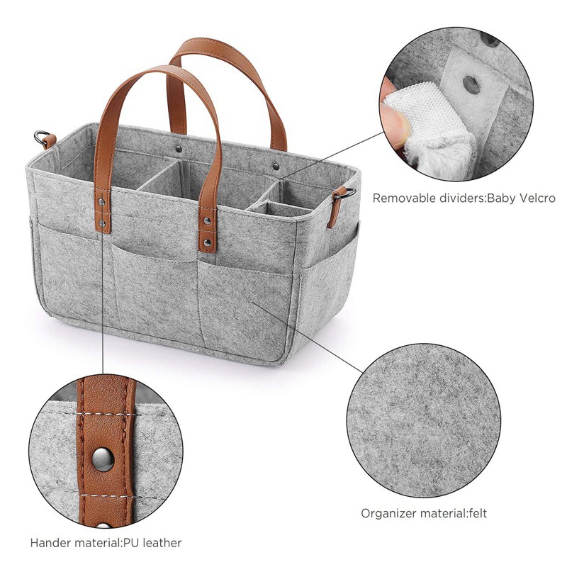 Baby Diaper Caddy Organizer Holder Shower Basket Nursery Storage Bin Car Storage Basket Wipes Toys Tote Bag Light Grey