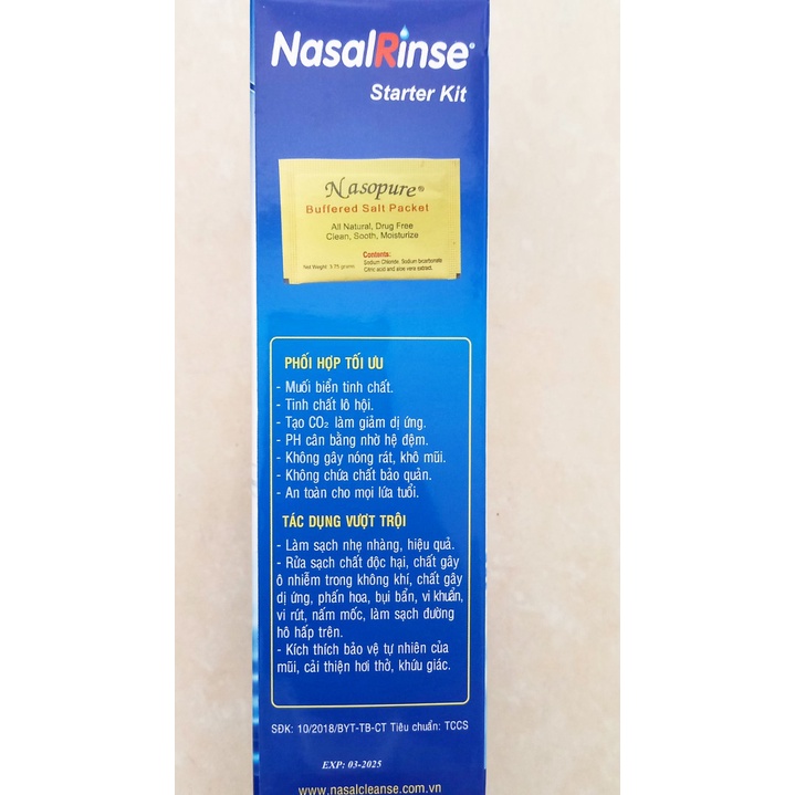 Bình rửa mũi xoang Nasal Rinse (Hộp 1 bình +10 gói muối). Hỗ trợ viêm mũi, viêm xoang, ngạt mũi, sổ mũi