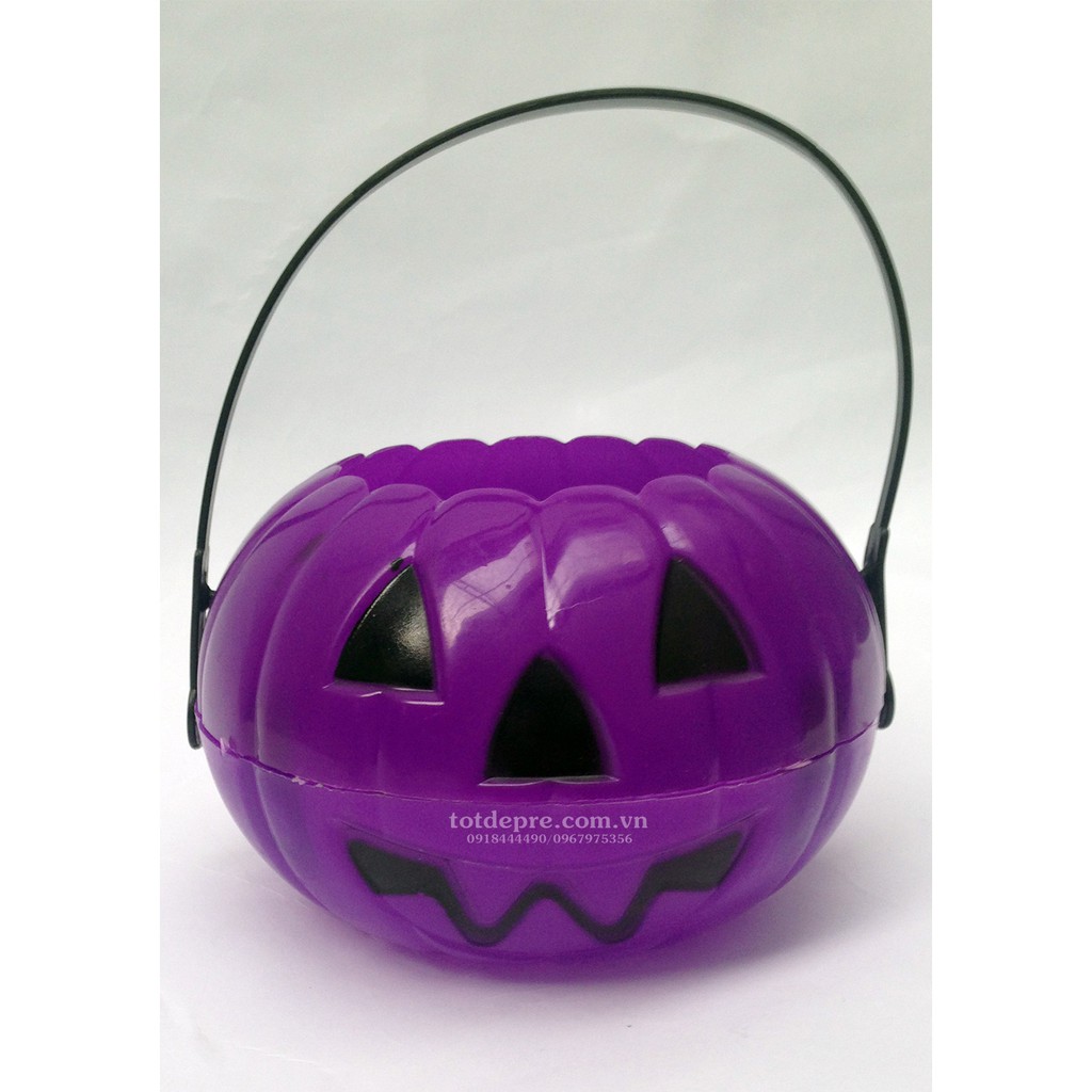 Giỏ bí ngô xin kẹo Halloween to - Đèn bí ngô cỡ lớn 18cm - Bí ghép 2 mảnh