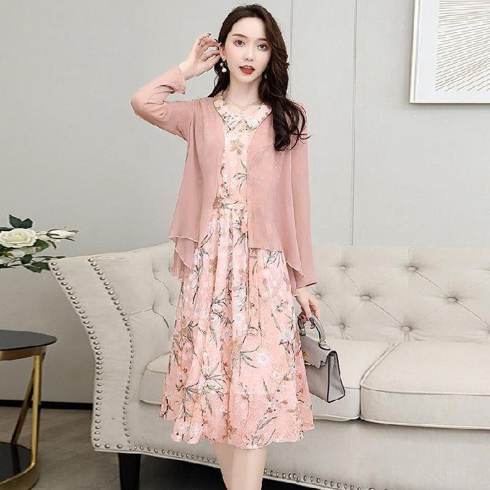 Đầm Chiffon Dáng Dài Phối Ren Thiết Kế Thanh Lịch Cho Nữ