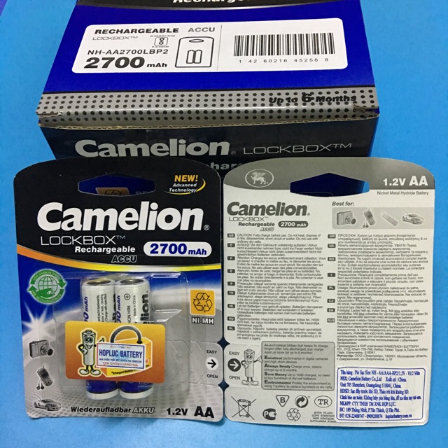 Combo 30 vỉ pin sạc AA Camelion 2700mAh màu trắng và 2 máy sạc pin Camelion 0905