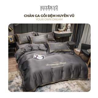 Set 4 món chăn ga gối Lụa thêu Dreamhome cao cấp - CHĂN GA GỐI ĐỆM HUYỀN VŨ BEDDING