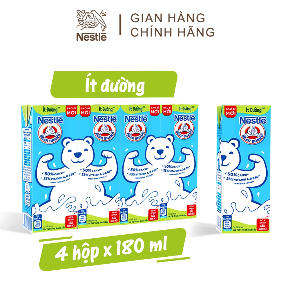 Thùng 48 hộp Sữa Nestlé Gấu ít đường (48 hộp x180ml)