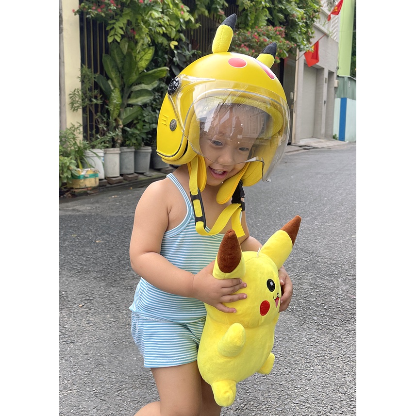 Mũ bảo hiểm 3/4 trẻ em PIKACHU,cho bé 3-9 tuổi có kính che mặt,4 màu sắc-ĐẠT CHUẨN CR