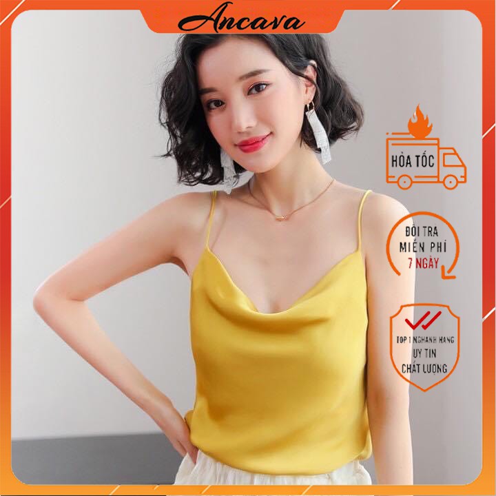 Áo lụa 2 dây cổ đổ chất lụa satin hàng đẹp - Đủ Size