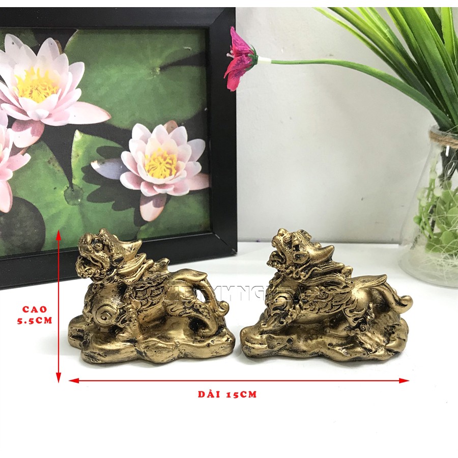 Cặp 2 Tượng Đá Tỳ Hưu Phong Thủy - Cao 5.5cm - Màu Nhũ Vàng - Size Nhỏ