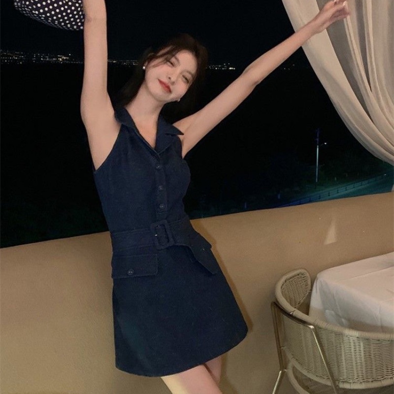 Đầm Denim Không Tay Gợi Cảm Hợp Thời Trang Cho Nữ