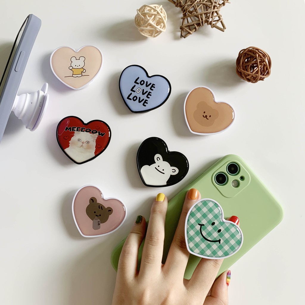 Popsocket giá đỡ điện thoại pop up trái tim in bóng đáng yêu giống Rosé BlackPink cute | WebRaoVat - webraovat.net.vn