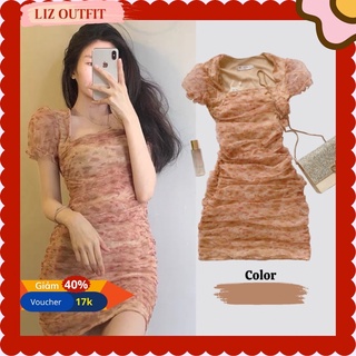 Đầm Body Voan Tay Phồng Nhún Eo Siêu Xinh 🧡Váy Body ôm