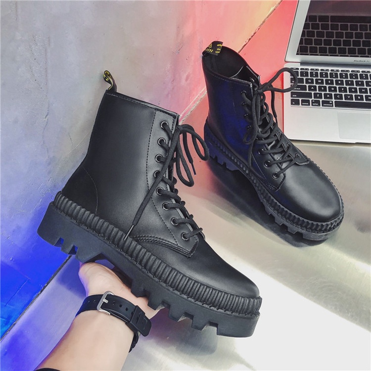 Giày bốt nam da cao cổ Hàn Quốc, giầy boot Martens ulzzang  thời trang tăng chiều cao, boot cổ cao buộc dây màu đen