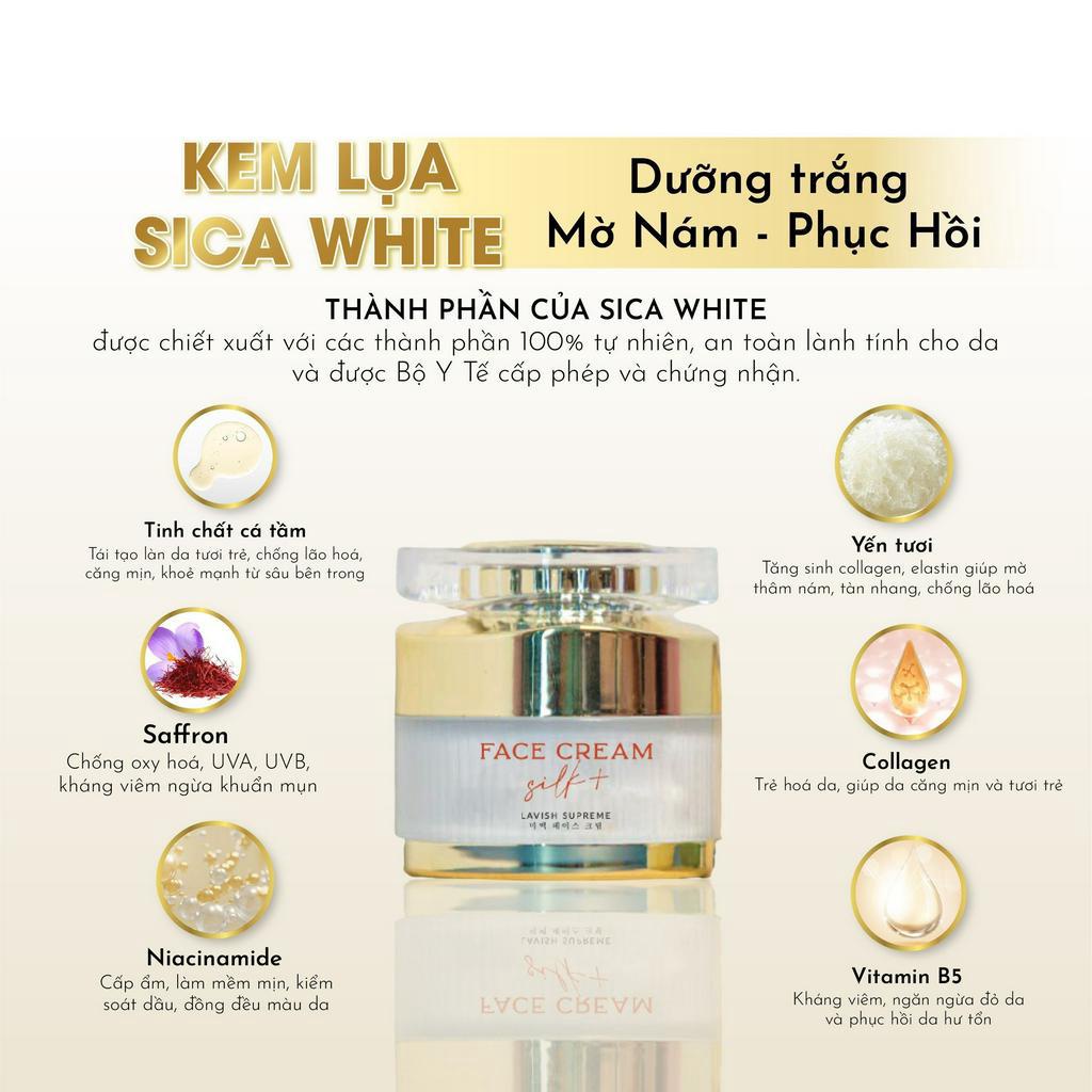 Kem face silk, kem face lụa Sica white dưỡng trắng da cao cấp, sạch thâm, mờ nám sạm - Tặng kèm quà.