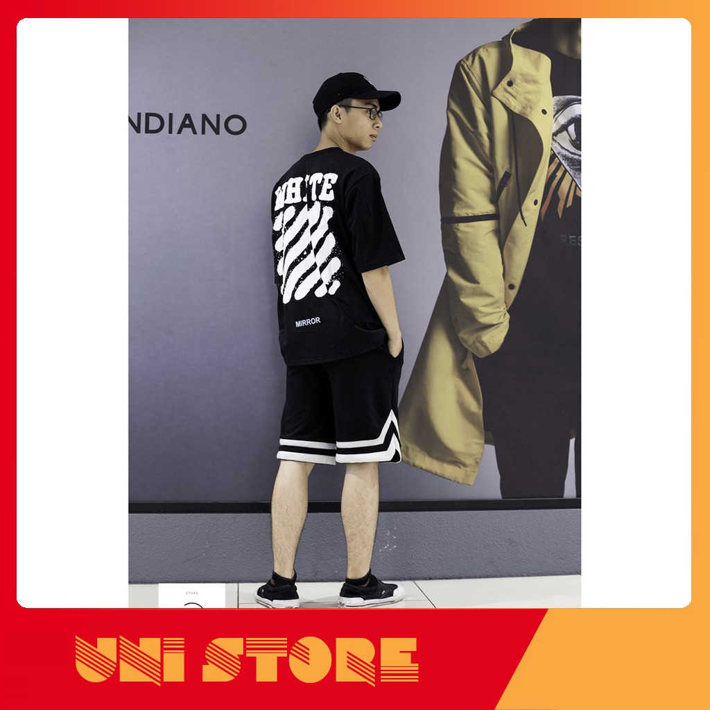 Combo áo thun off white và quần short 2v quần short v line | Uni Store