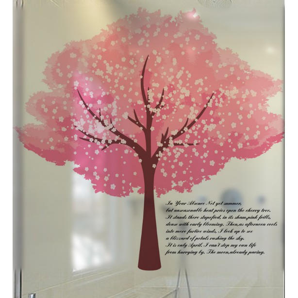 Decal trang trí kính cao cấp Cây Anh Đào hồng ( 60cm x 58cm )