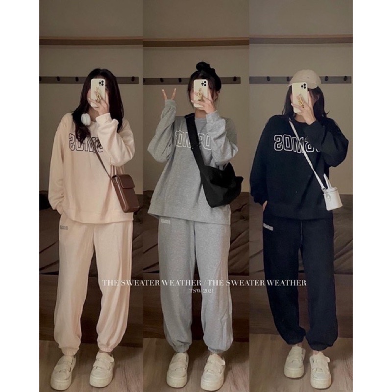 Set Nỉ Cosmos PEONYB Unisex 🌸 Bộ đồ quần ống boom áo dài tay hoodie form rộng nam nữ Ulzzang 🌸 | BigBuy360 - bigbuy360.vn