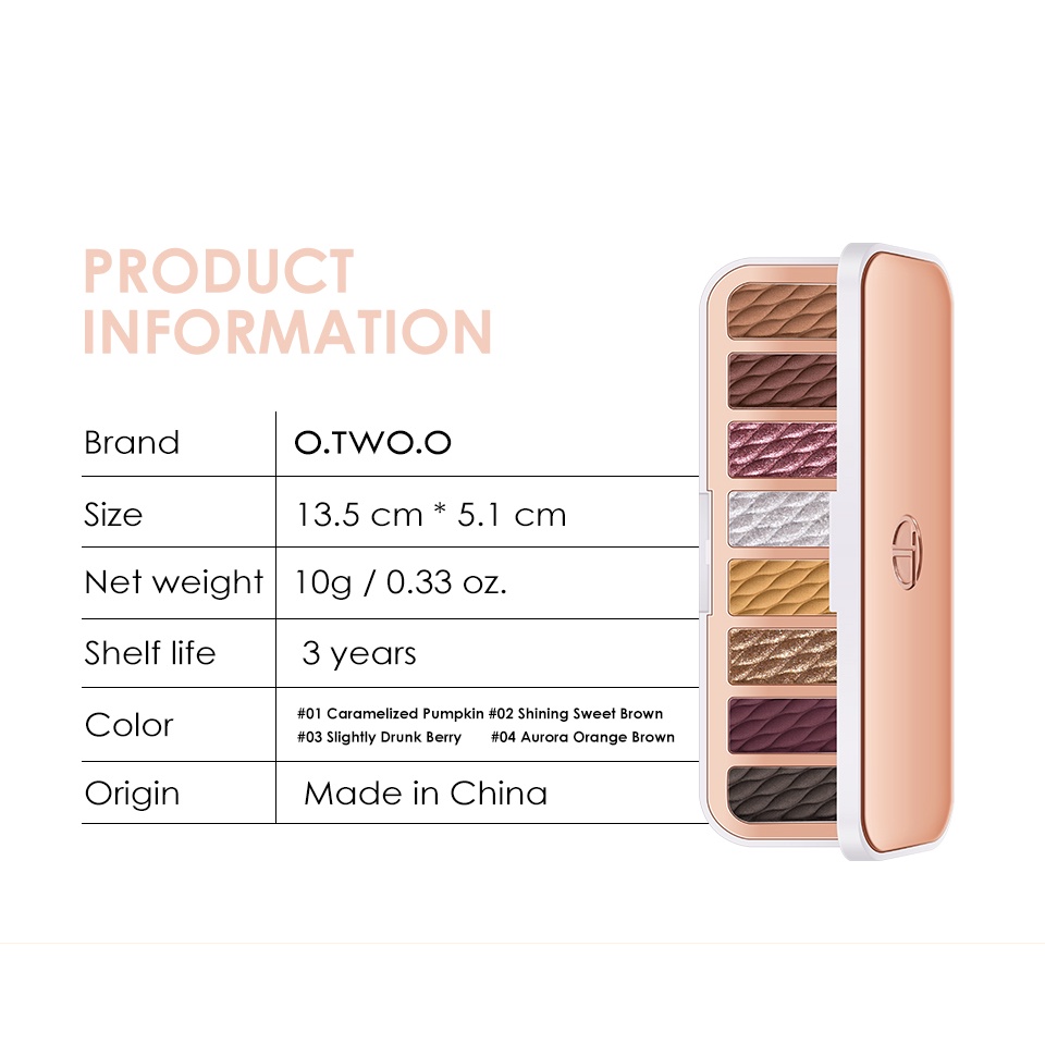 Bảng phấn mắt O.TWO.O tông lì hiệu ứng nhũ cao 8 màu 100g | BigBuy360 - bigbuy360.vn