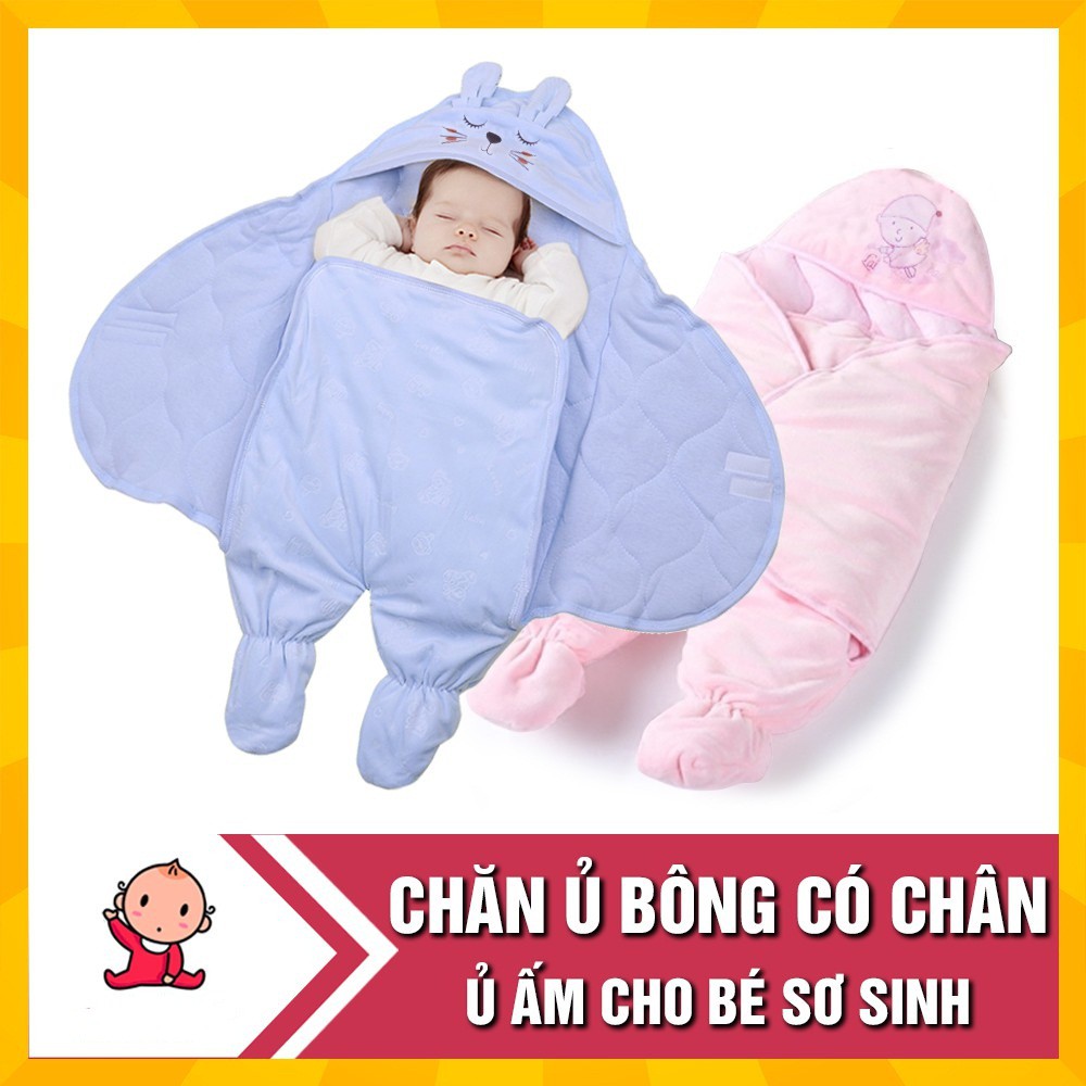 Chăn ủ trần bông có chân bé sơ sinh thu đông dày dặn, ấm áp