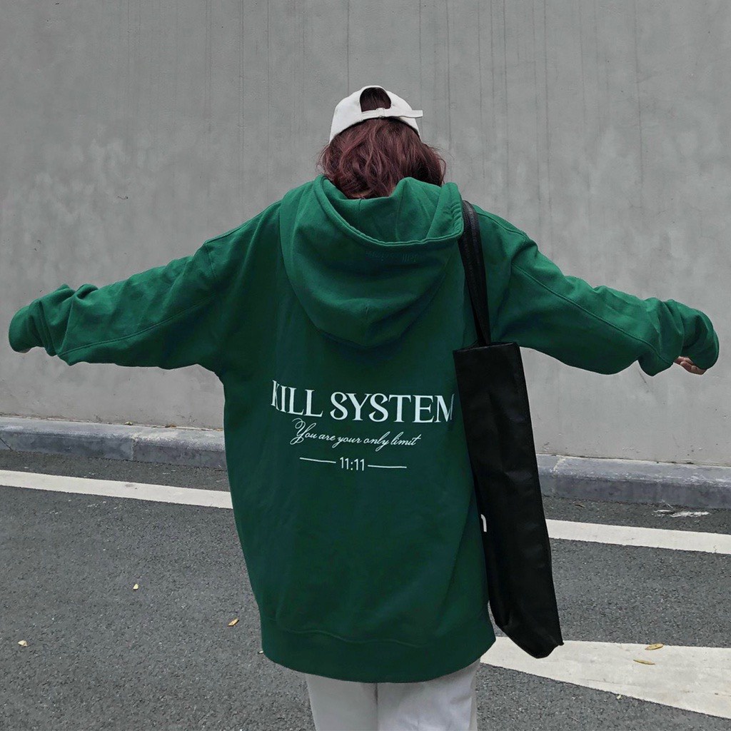 Áo khoác zip hoodie xanh rêu có mũ form rộng áo khoác nỉ nón rộng kéo khoá siêu dày Mịn hàng xuất khẩu cao cấp