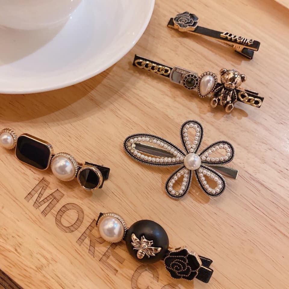 Set 5 kẹp tóc thời trang Hàn Quốc [ Set 5 kẹp tóc đính đá màu đen ] #KT005 - [ MÃ C706 - SET 5 KẸP ĐEN ]