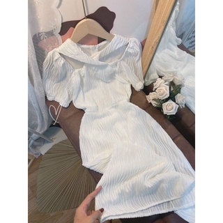 ĐẦM MIDI TRẮNG CHÉO CỔ YẾM
