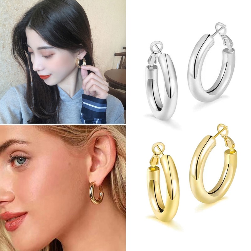 Bông Tai Nữ Dạng Tròn Mạ Vàng Dày 30mm