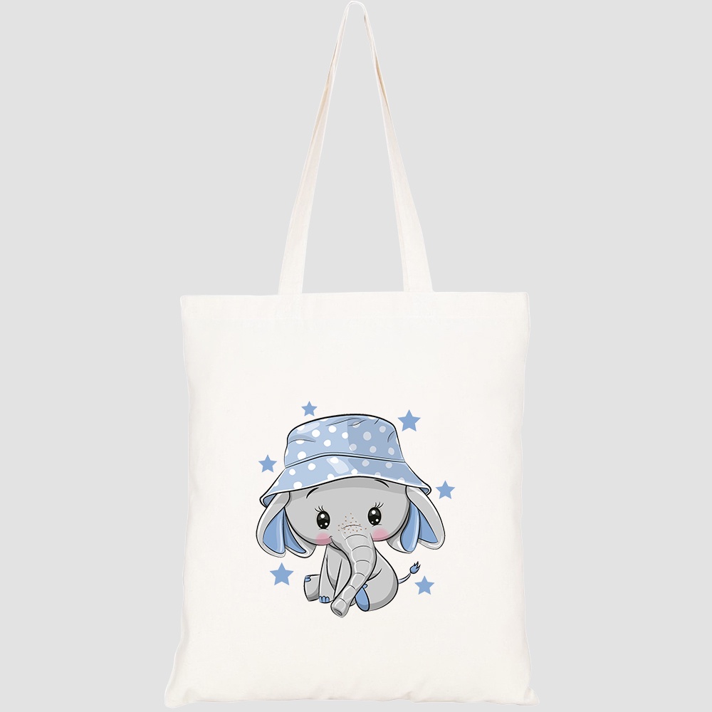 Túi vải tote canvas HTFashion in hình cute cartoon elephant panama hat HT403