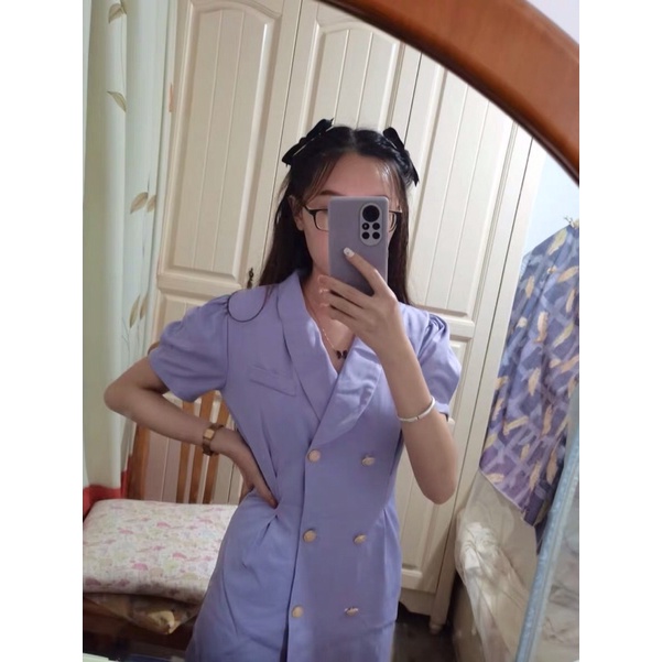 Đầm Vest Tay Phồng Màu Tím Hotren- Hàng Quảng Châu