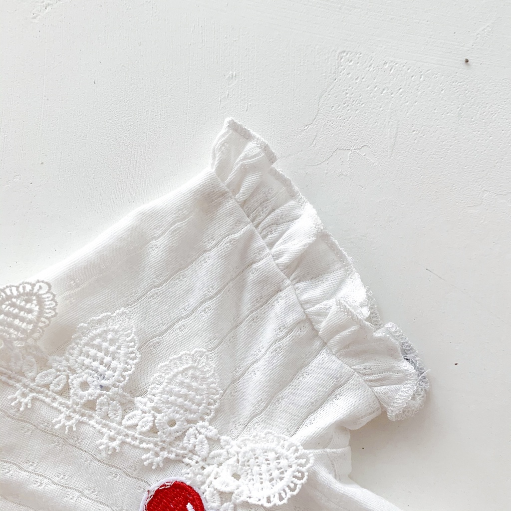 Áo liền quần thêu hình quả cherry cho bé gái sơ sinh