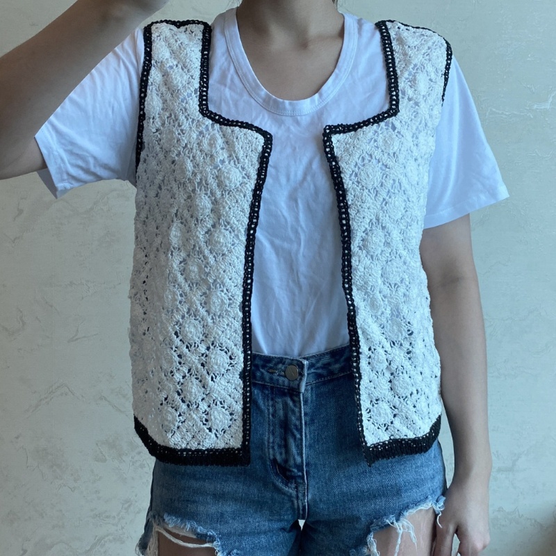 Youyo Áo Khoác Cardigan Không Tay Khoét Rỗng Phía Trước Đơn Giản Cho Nữ