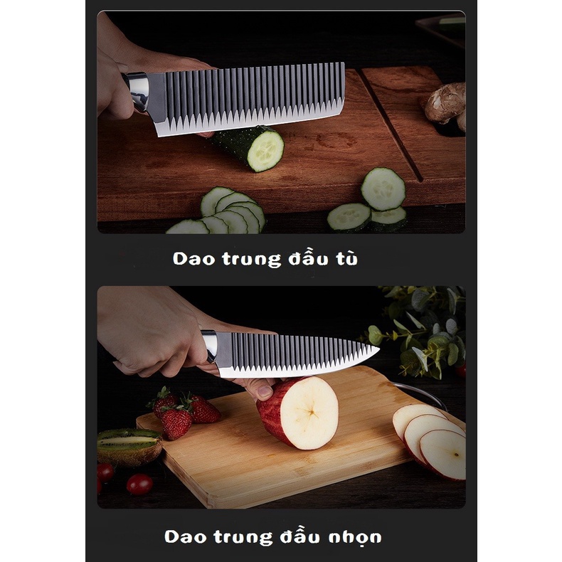 Bộ 3 dao thép không gỉ gợn sóng chống dính siêu bén (chuyên thái, lọc thịt, gọt hoa quả)