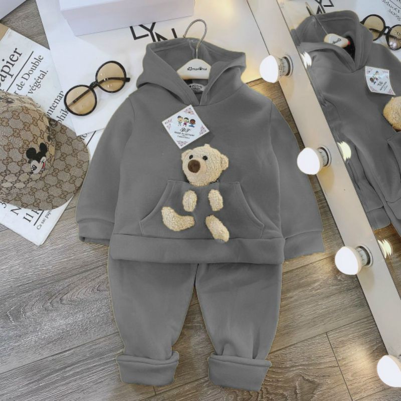 [Rẽ vô địch]Bộ đồ hoodie kèm gấu cho bé nhiều màu đáng yêu