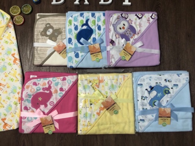 Chăn ủ cotton có mũ  - chăn ủ vuông cho bé sơ sinh
