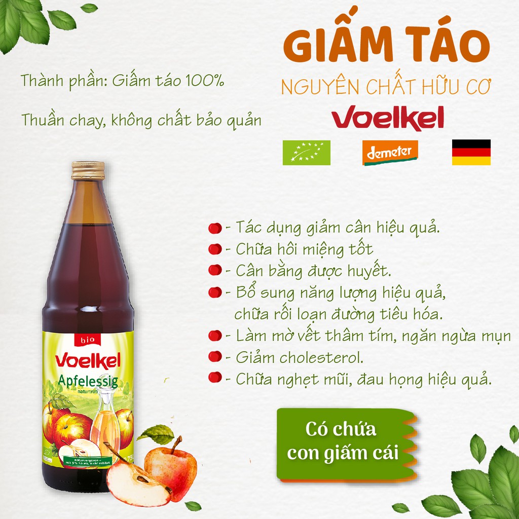 Giấm táo có con giấm cái hữu cơ Voelkel  sỉ - lẻ